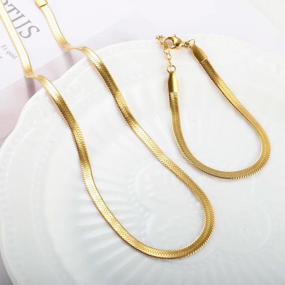  snake back stainless steel necklace set