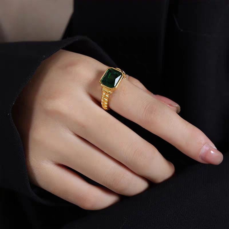 Stainless Steel Ring with Green Lobes