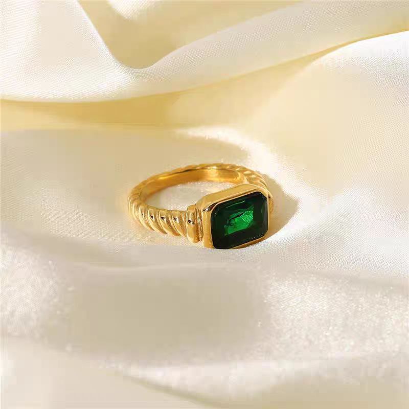 Stainless Steel Ring with Green Lobes