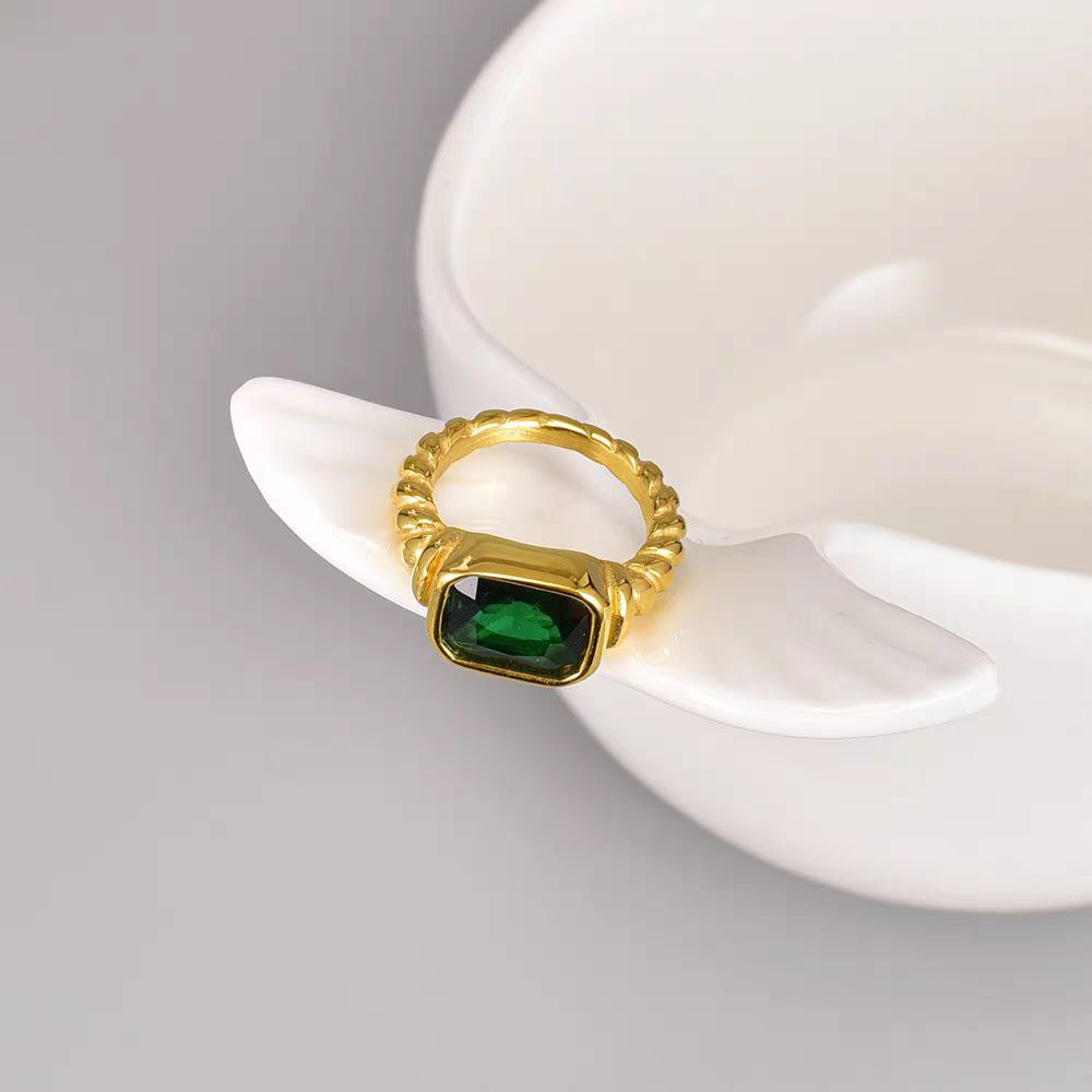 Stainless Steel Ring with Green Lobes