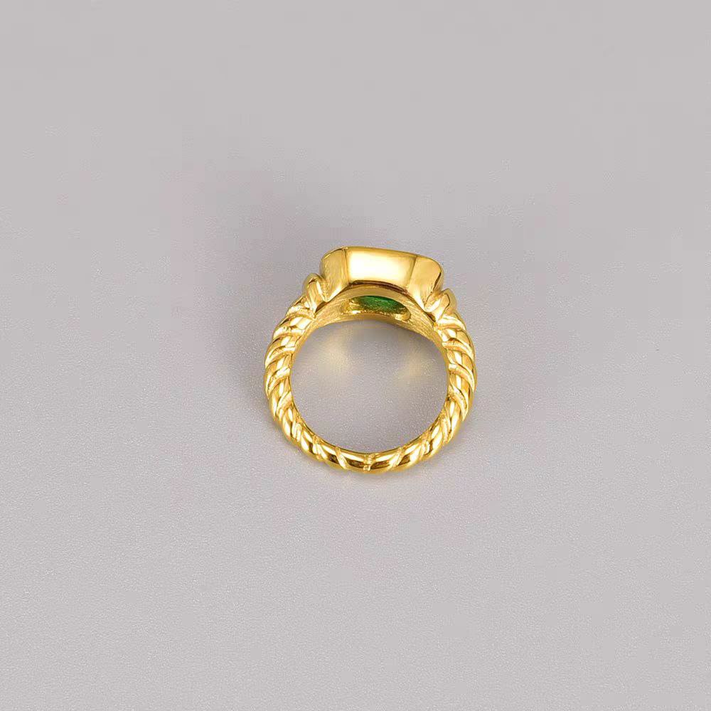 Stainless Steel Ring with Green Lobes