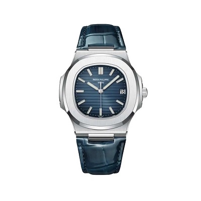  نوتيلوس 40 مم بحزام جلدي ومينا زرقاء Nautilus 40mm blue Dial Leather Strap