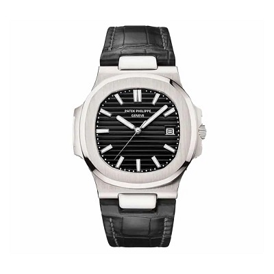  نوتيلوس 40 مم بحزام جلدي ومينا سوداء Nautilus 40mm black Dial Leather Strap