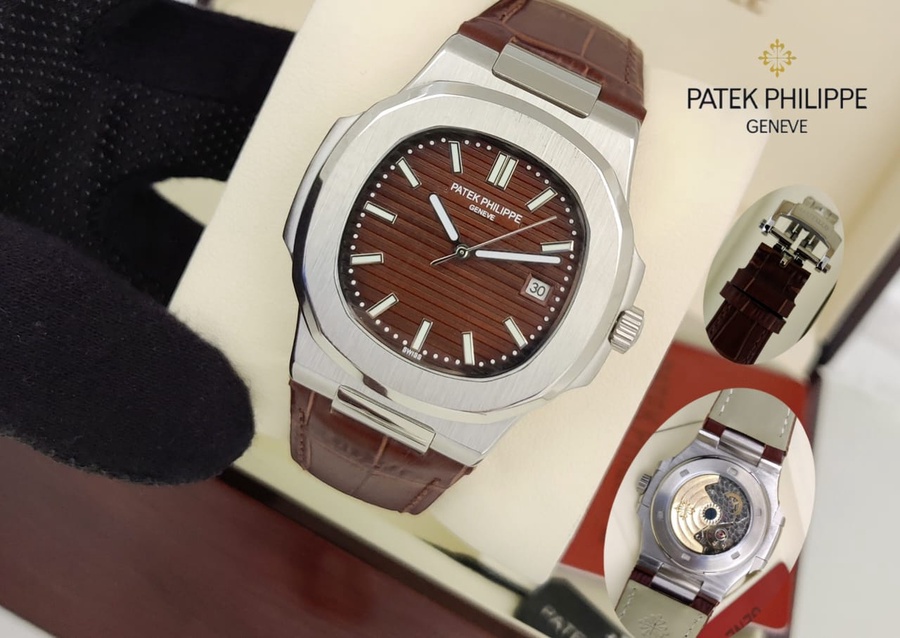  نوتيلوس 40 مم بحزام جلدي ومينا بنيNautilus 40mm brown Dial Leather Strap