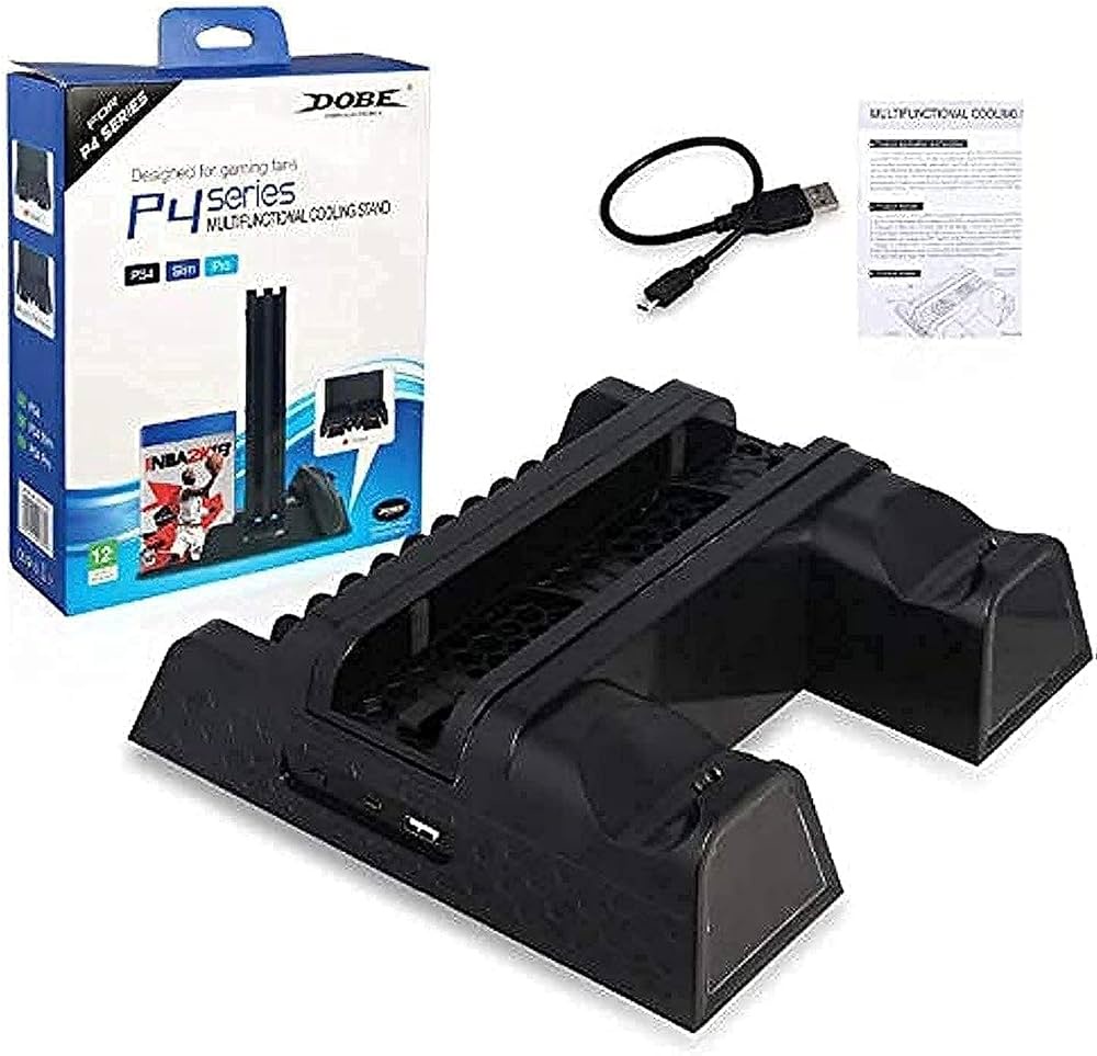 ستاند بلايستيشن 4 بمراوح تبريد وشاحن للدراعات ومنظم اسطوانات – stand-joystick-dualshock-ps4-charger