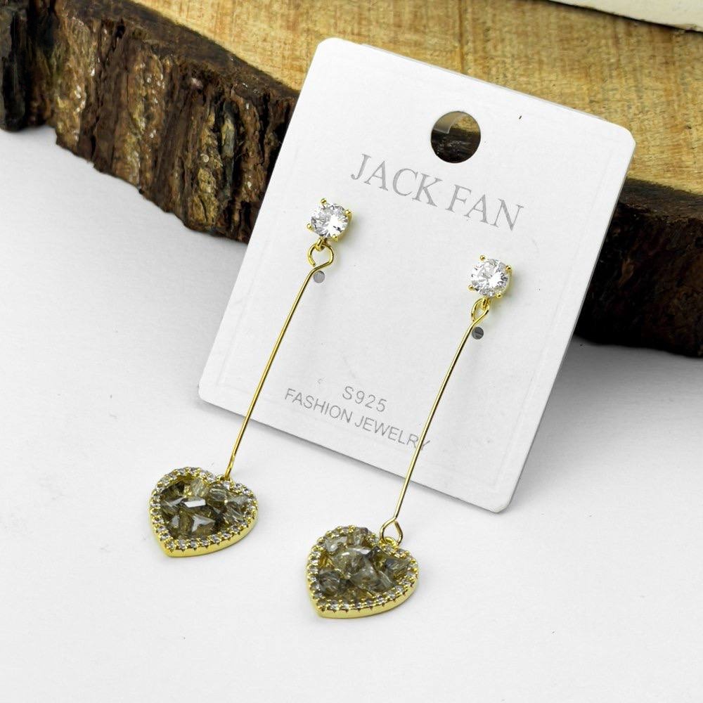 Platinum Heart Spark Earrings – Silver 925 with Zircon