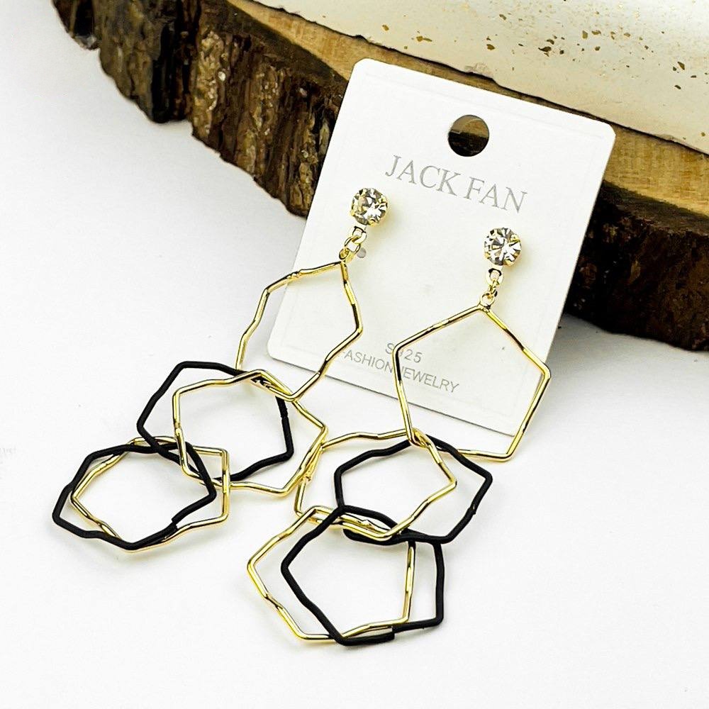 Geo Rings Earrings – Silver 925 with Gold & Black Accents