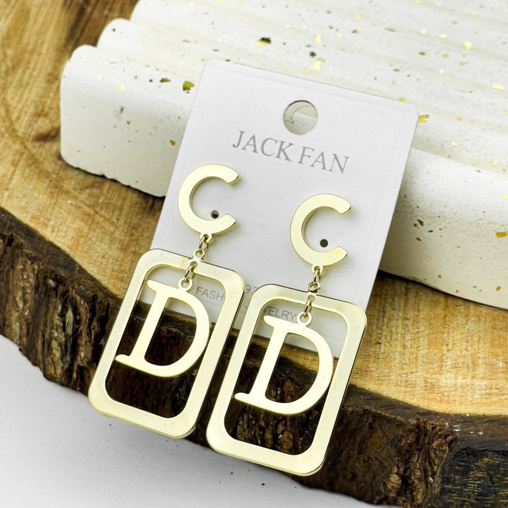 Golden Initial Drop Earrings – Silver 925 with Letter D Design