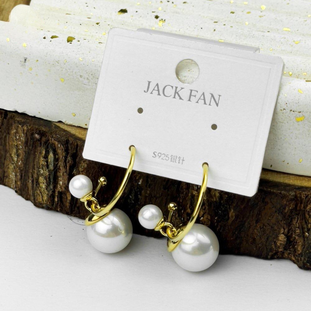Golden Open Circle Earrings – Silver 925 with White Pearl Duo