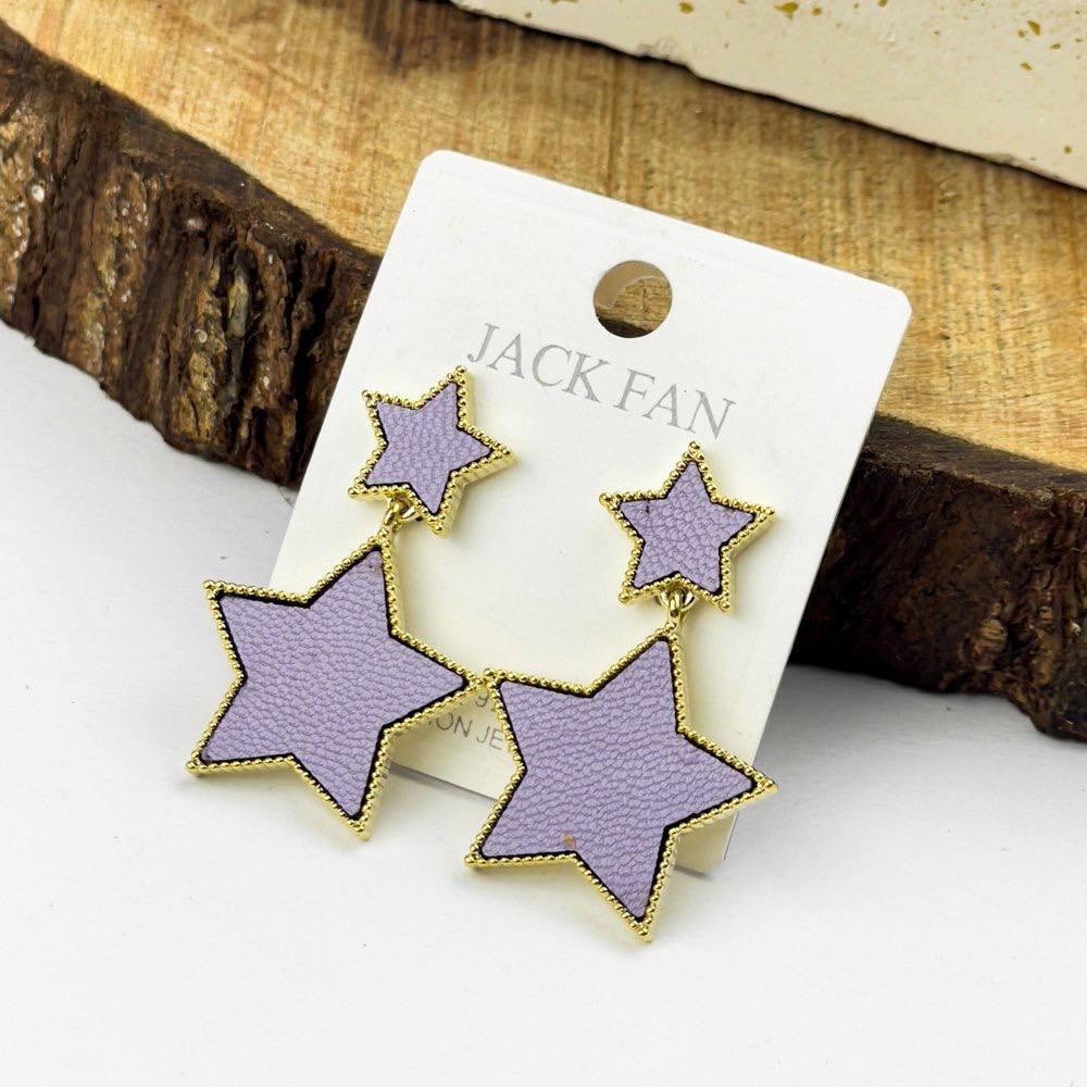 Purple Twin Star Earrings – Gold Plated Silver 925 with Texture