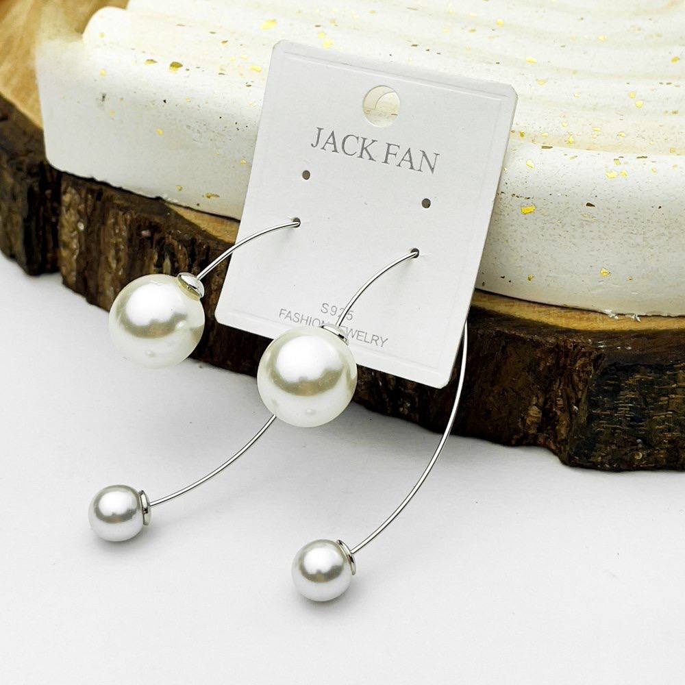 Half Heart Pearl Duo Earrings – Platinum Plated Silver 925