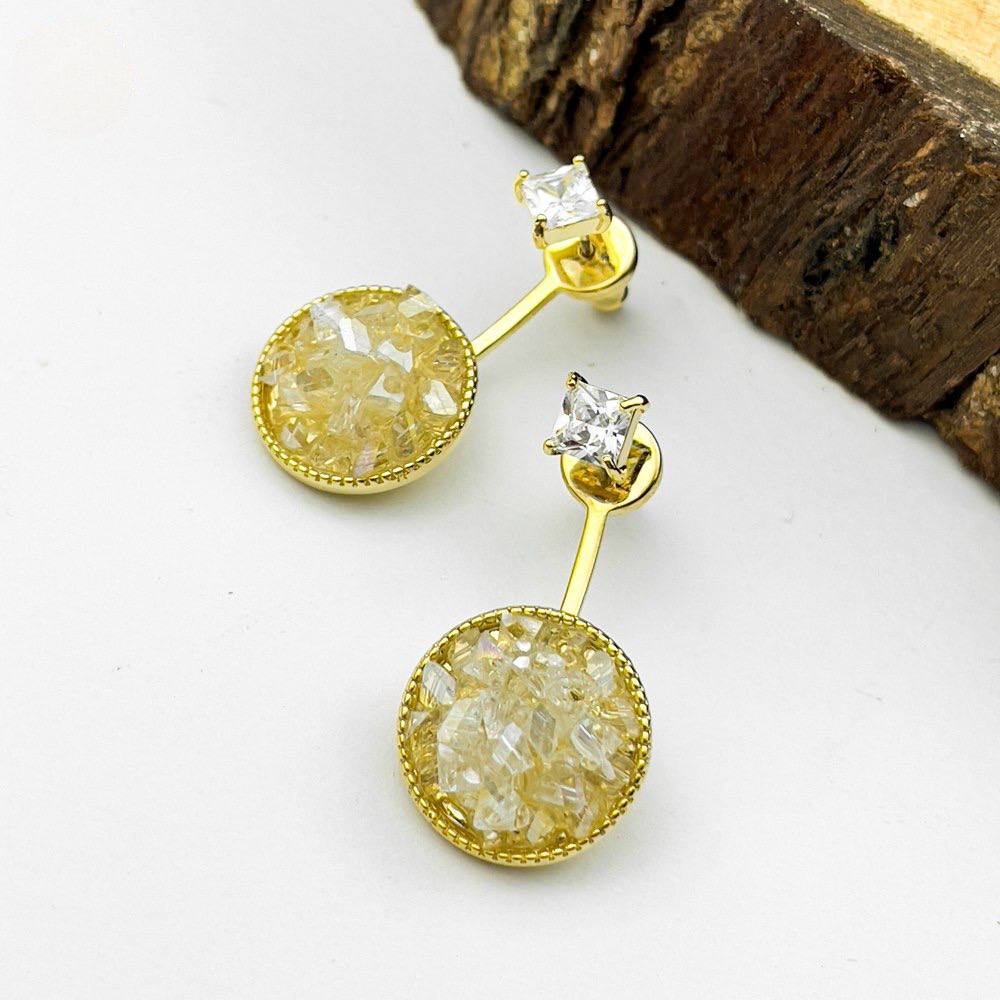 Crystal Circle Drop Earrings – Gold Plated Silver 925