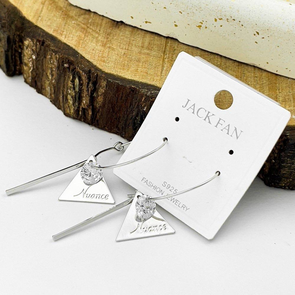 Crystal Triangle Earrings – Platinum Silver 925 with Metal Bar