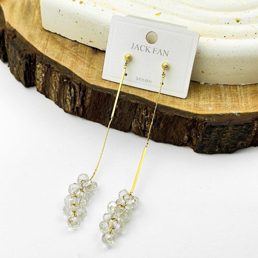 Golden Bar Earrings – Crystal Cluster Silver 925