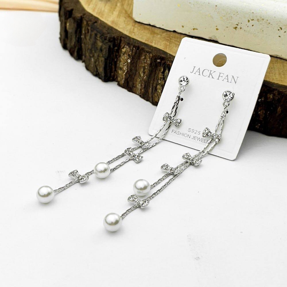 Bow Grace Earrings – Platinum 925 with Pearl Drops