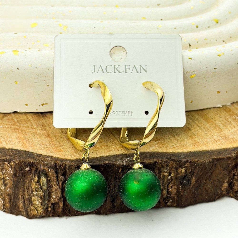 Emerald Ornament Drop Earrings – Platinum Silver 925, Gold Finish