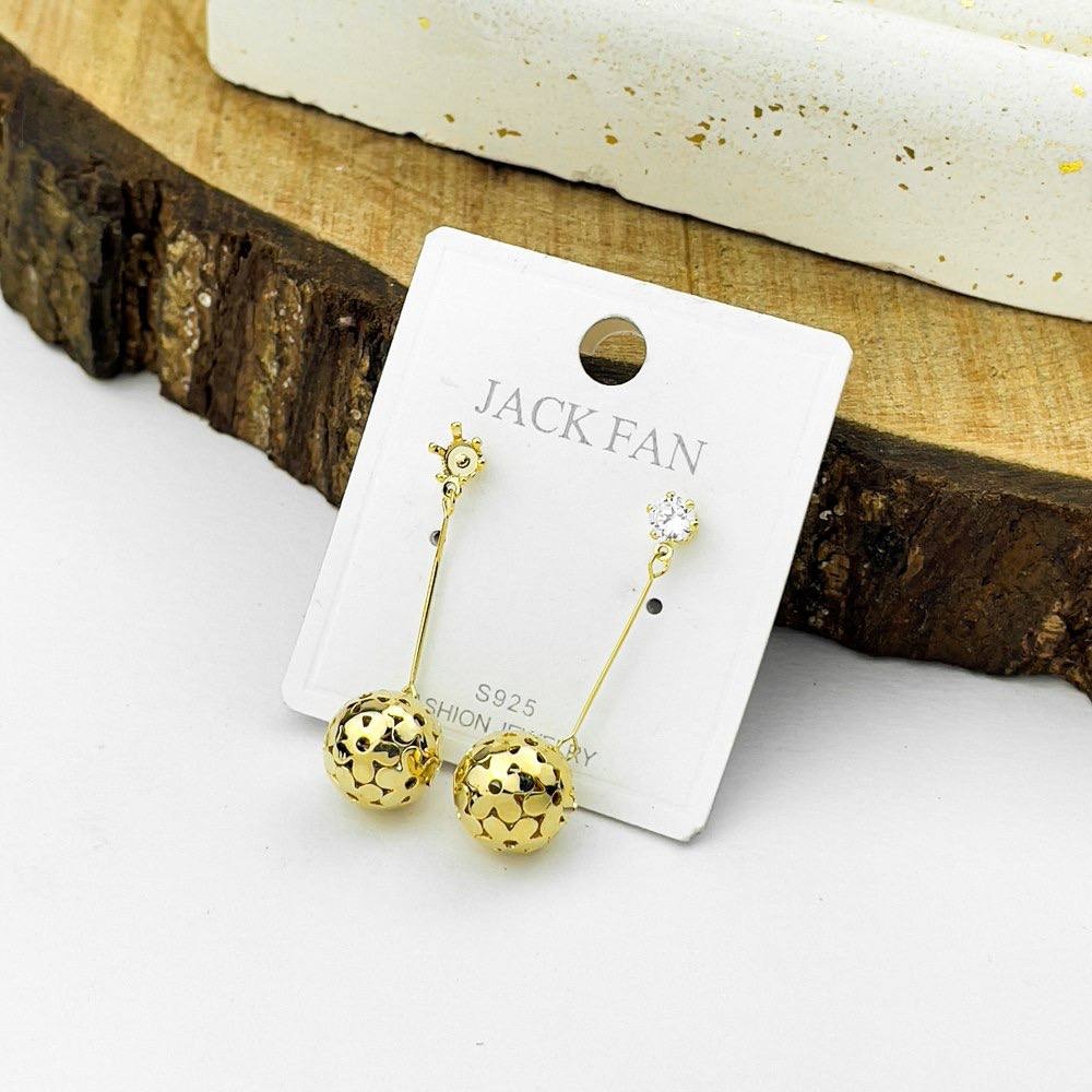 Gold Filigree Sphere Drop Earrings – Platinum Silver 925