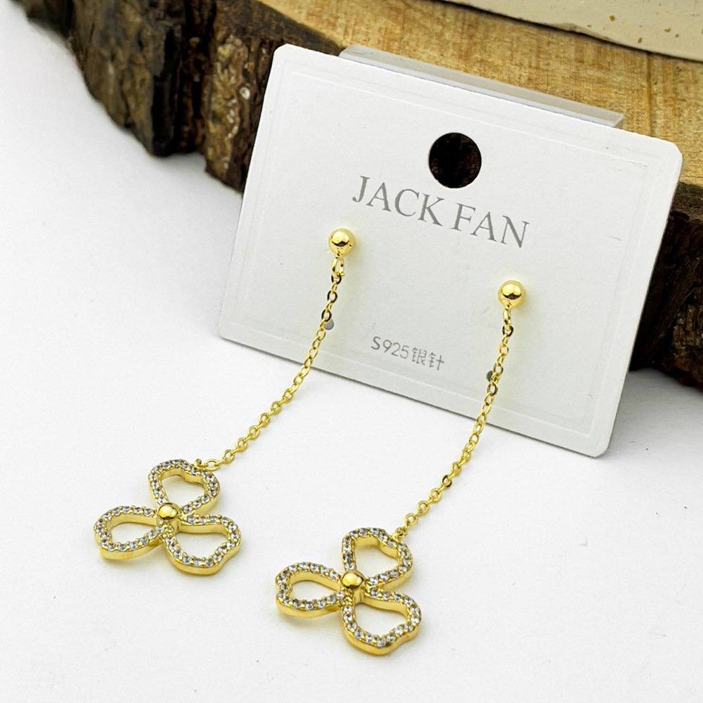Gold Rose Spark Chain Earrings – Platinum Silver 925