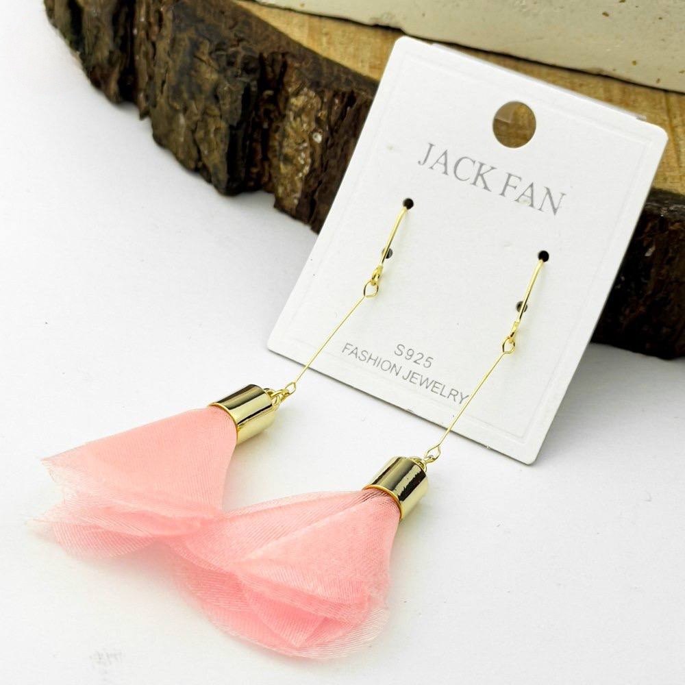 Blush Petal Drop Earrings – 925 Silver with Pink Fabric
