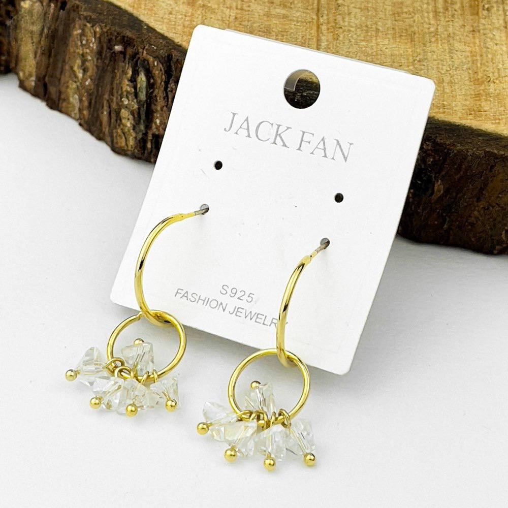 Crystal Cluster Hoop Earrings – Silver 925 Post, Golden Finish