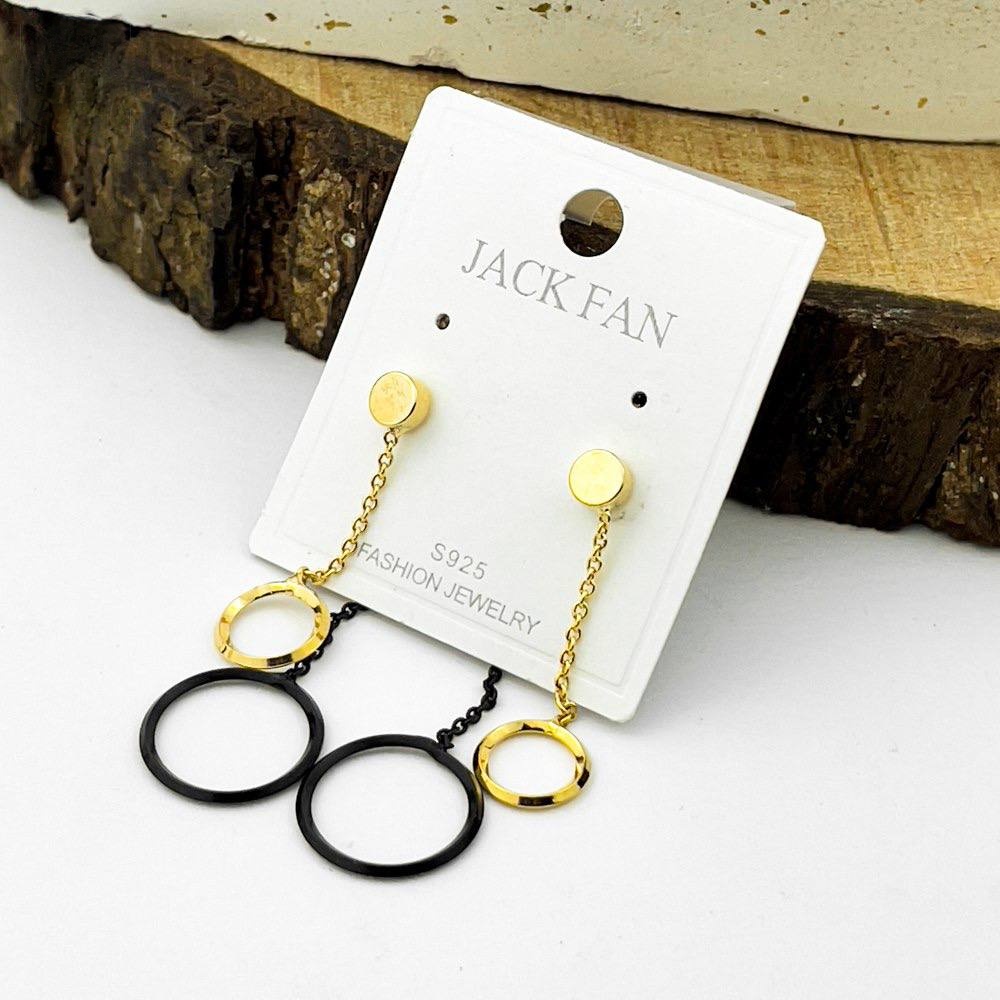 Dual-Tone Double Ring Chain Earrings – Silver 925
