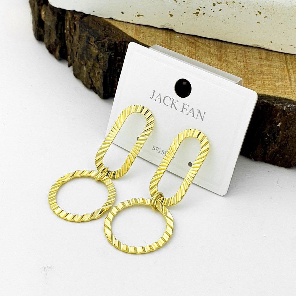 Hammered Rectangle & Ring Drop Earrings – Silver 925