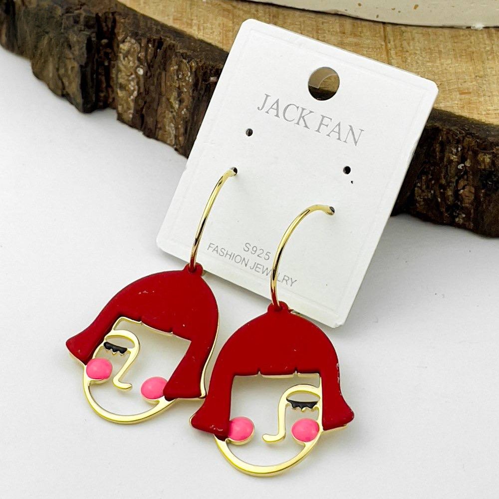 Red Girl Face Earrings – Silver 925 with Pink Cheek Accents