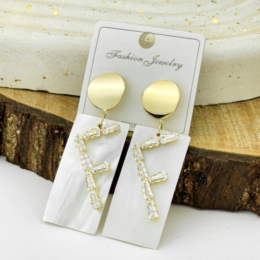 Golden F Initial Earrings – Silver 925 with Crystal Accents