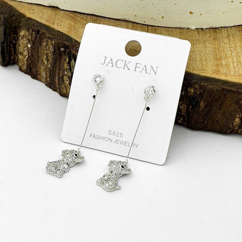 Silver Puppy Drop Earrings – Silver 925 with Crystal Pavé