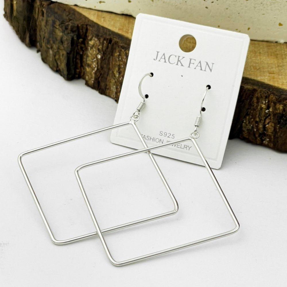 Geometric Square Frame Drop Earrings – Silver 925
