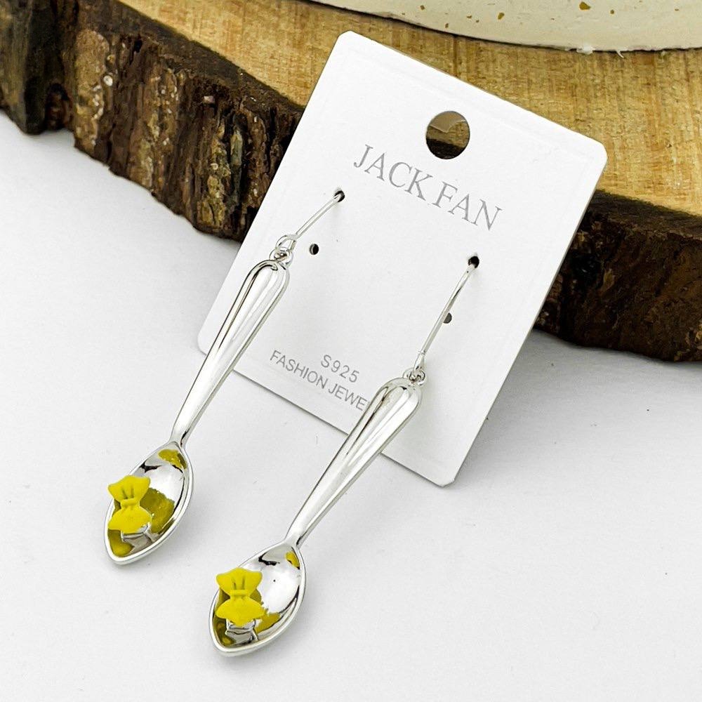 Spoon Charm Earrings with Mustard Bow – Silver 925