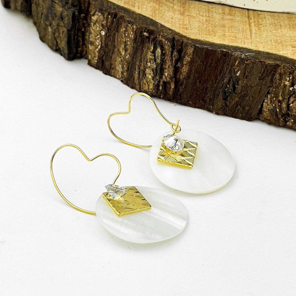 Golden Heart Geometric Crystal Earrings – Silver 925
