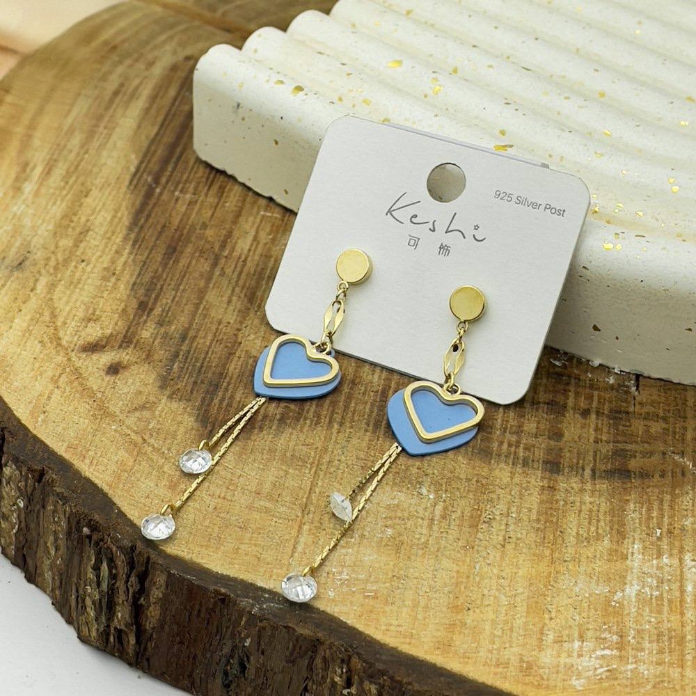 Golden Double Heart Earrings – Sky Blue Accent