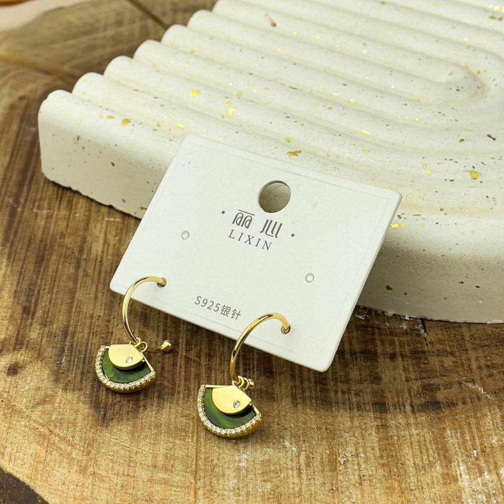 Open Circle Drop Earrings – Deep Green Accent
