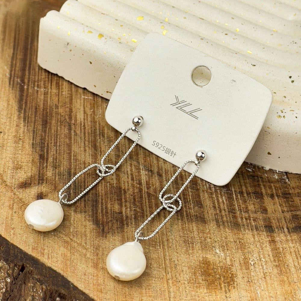 Sparkling Paperclip Link Earrings – Silver