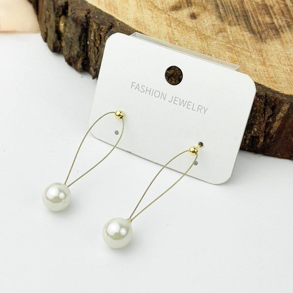 Golden Thread Drop Earrings – Pearl Accent