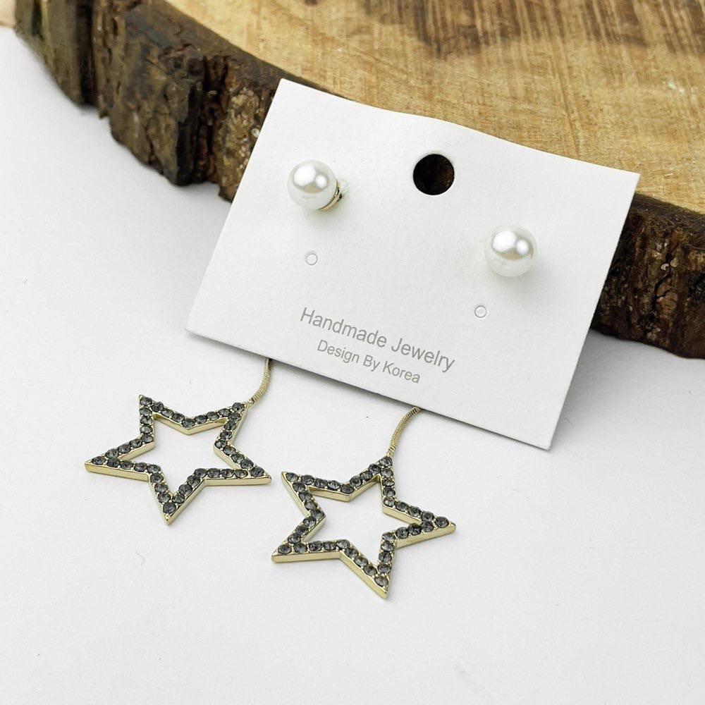 Antique Star Border Earrings – Gold with Grey Zircon Accents