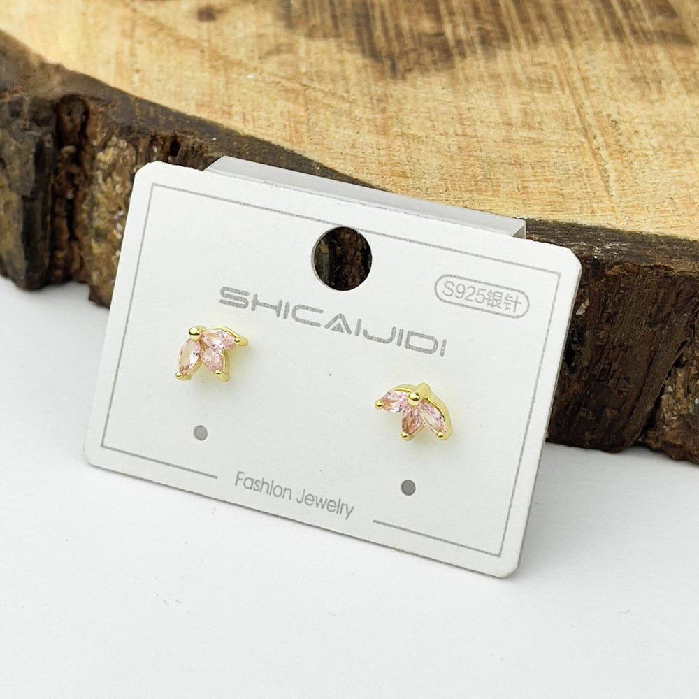 Golden Lotus Blossom Earrings – Silver 925 with Pink Stone