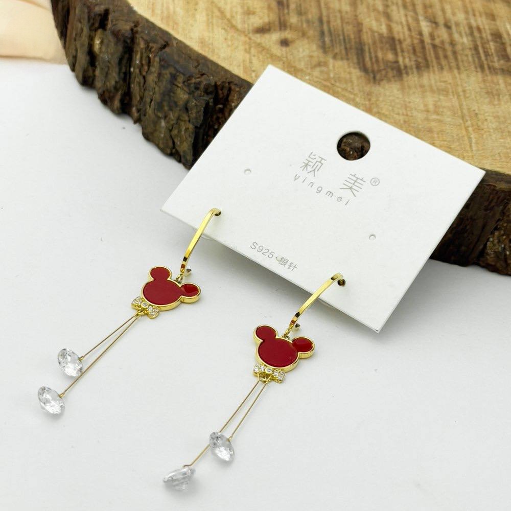 Golden Mickey Drop Earrings – Silver 925 with Crystal Bars