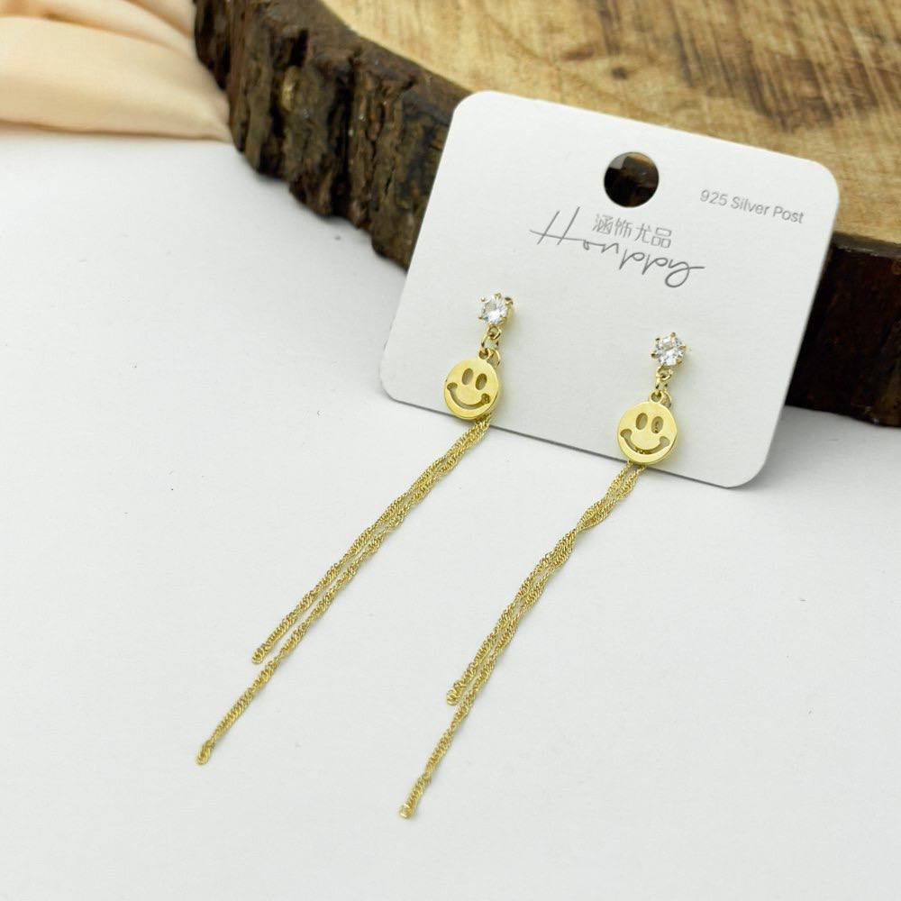 Smiley Face Dangle Earrings – Gold Plated Silver 925
