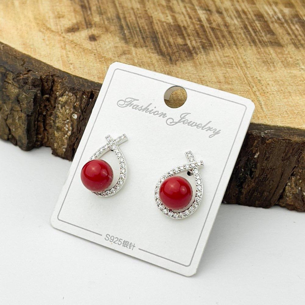 Red Sphere Drop Earrings – Silver 925