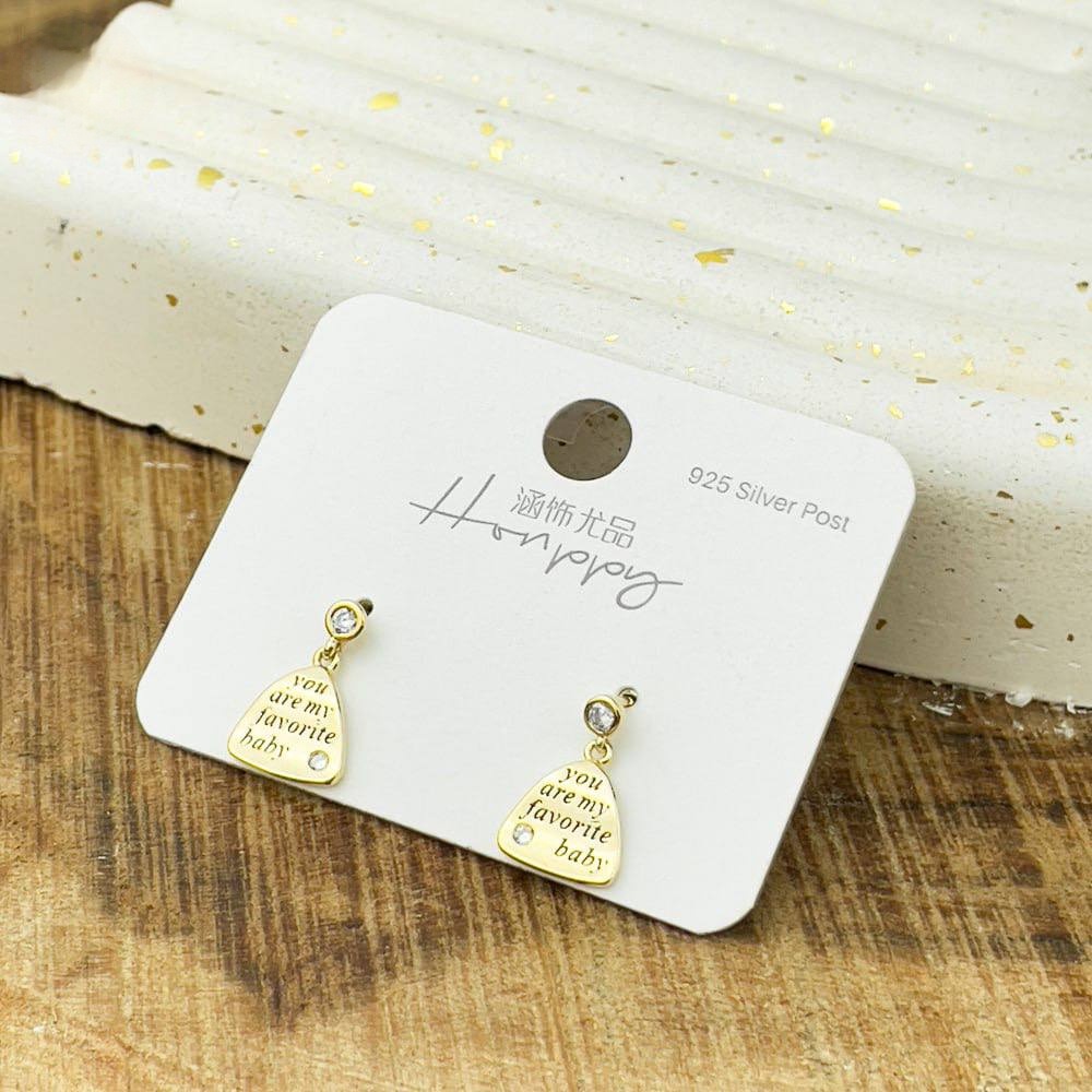 Engraved Charm Earrings – Gold Plated Silver 925