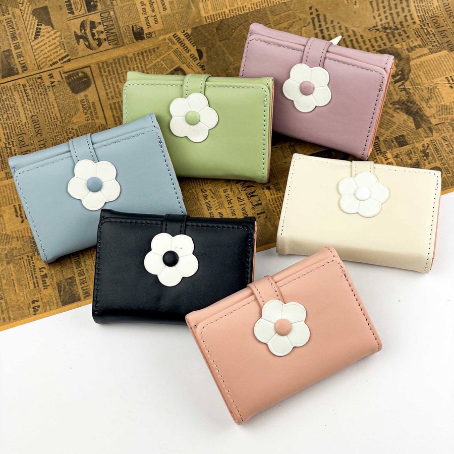 White Flower Clasp Wallet – Multi Colors | Premium Faux Leather