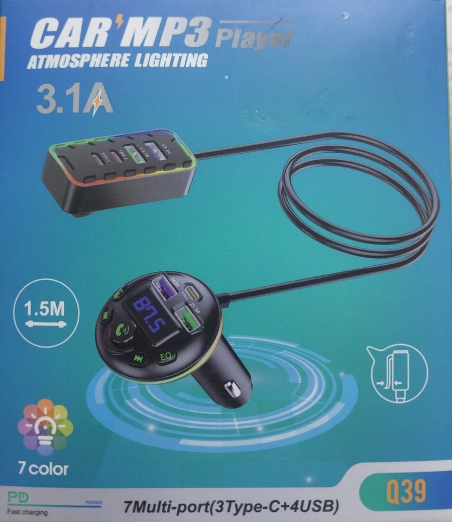 مشغل بلوتوث وشاحن هاتف للسيارة 7 مخارج FM Modulator Bluetooth & 7 Port Charger