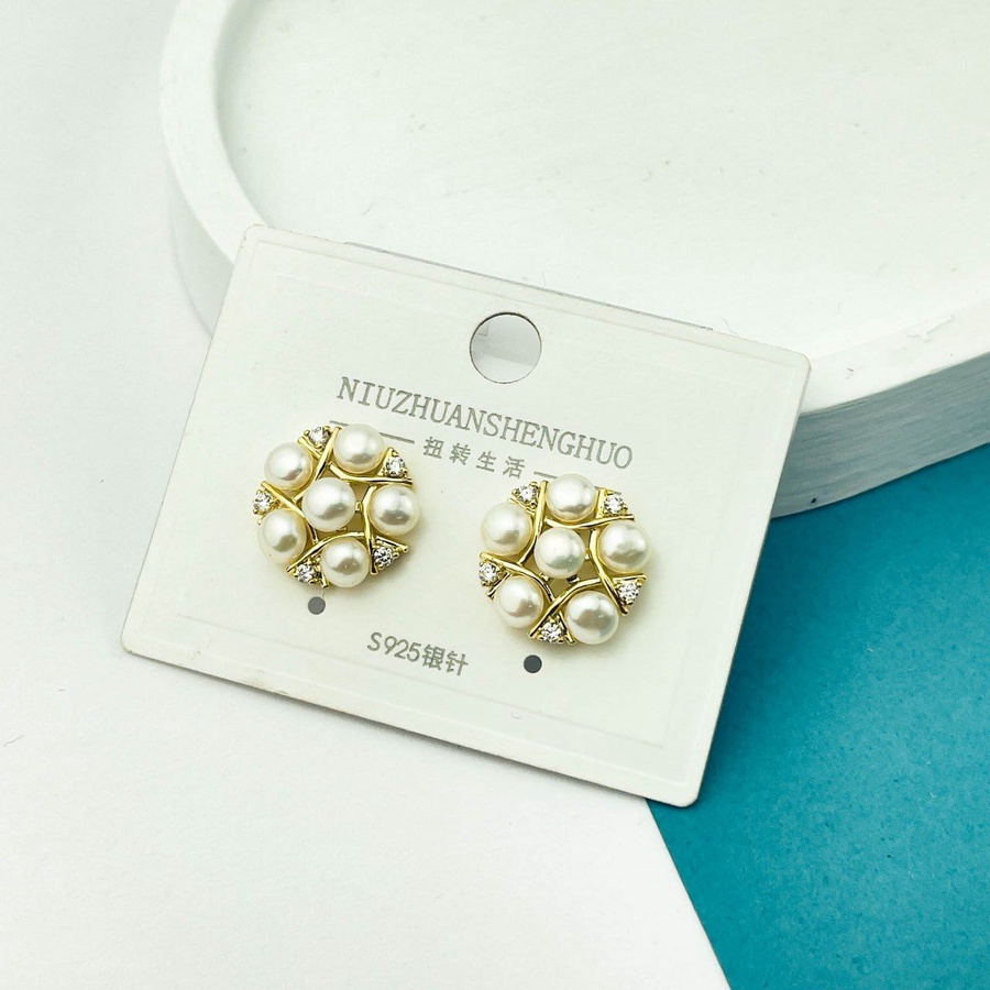 Pearl & Zircon Gold Earrings