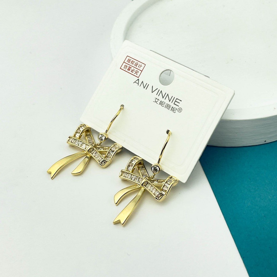 Golden Bow Zircon Earrings