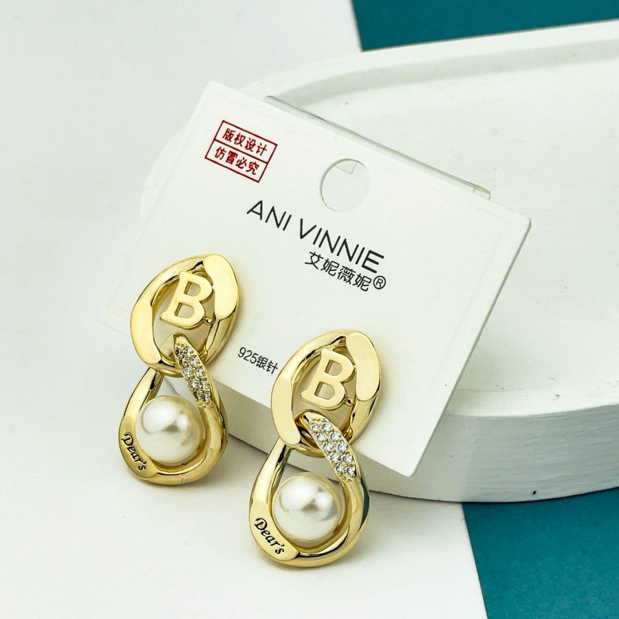 Infinity Pearl & Zircon Earrings – B Letter Design