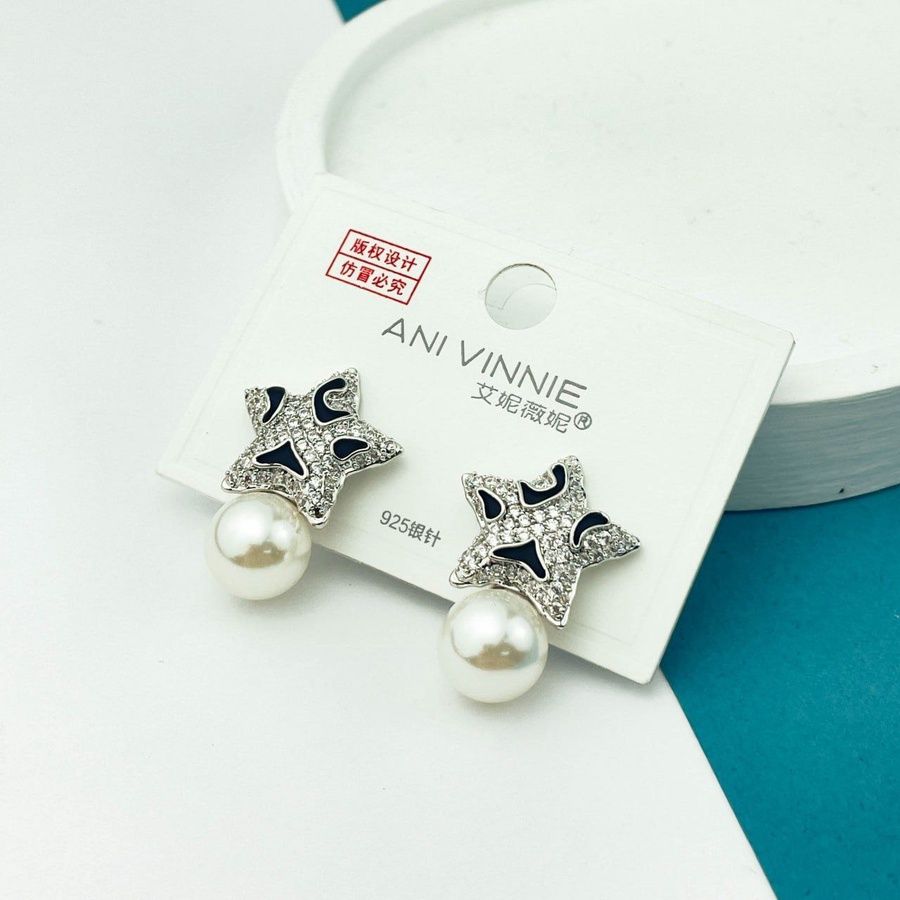Star Pearl Drop Earrings – Silver 925 with Zircon