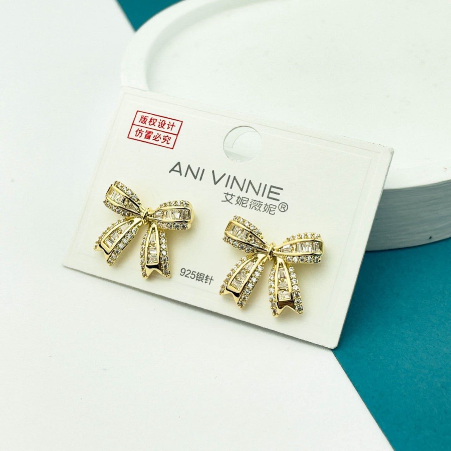 Golden Bow Zircon Earrings – Silver 925