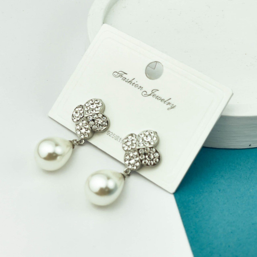 Rose Pearl Drop Earrings – Silver 925 with Zircon